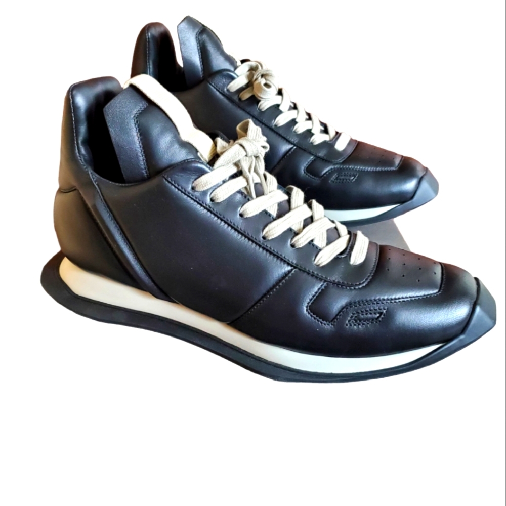 NIB RICK OWENS Maximal Runner Perf Leather Black Pearl Low Top Sneakers sz 40